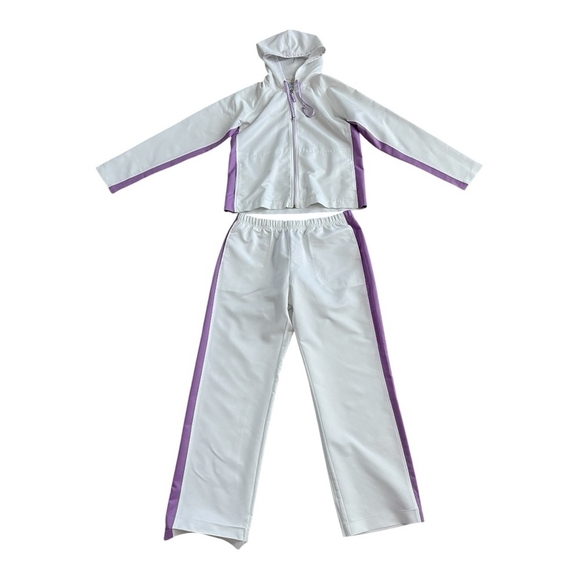 Lady Foot Locker White Purple Tracksuit Women Hoodie Pants Set 2pcs Athletic Set - Picture 1 of 4